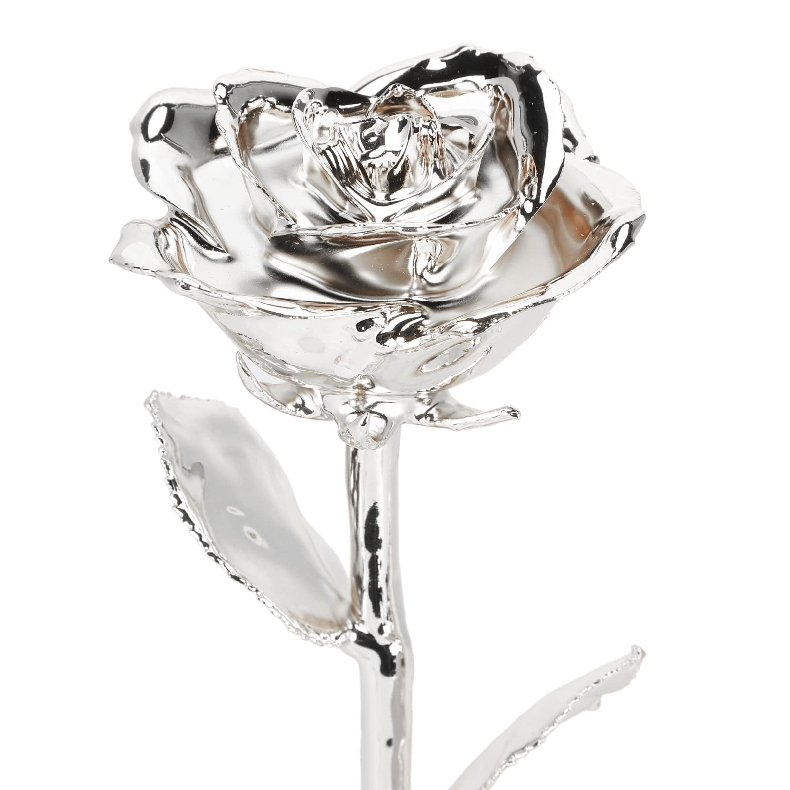Cadeaux de roses à longue tige trempées, véritable fleur artificielle 24 carats avec feuille, collection artisanale (Argent)