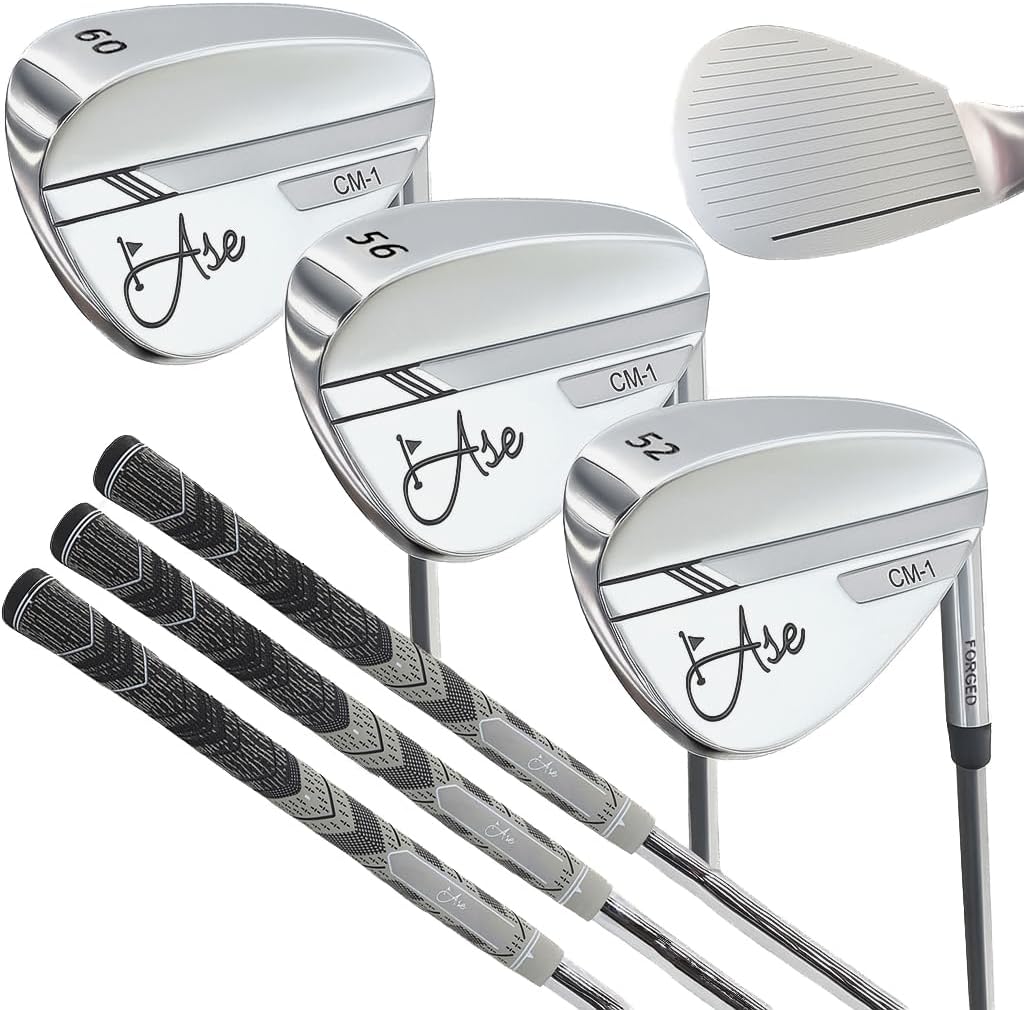 Ase Premium CM-1 Golf Wedges - Full Face Grooves + Milled Face Golf Wedge Individuals or Set for Men 50/52/54/56/58/60 Degree Wedges Corded Grip for Increase Control and Comfort