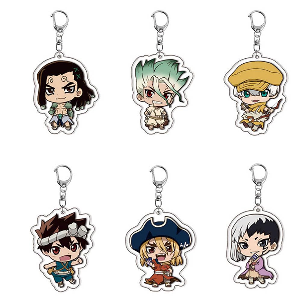 JUSONGKWCP 6 DrStones Keychain Anime Figure Cosplay Keyring Pendant DrStones Acryl Chain Decor Merch Collection