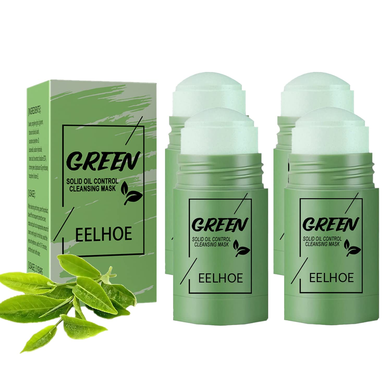 EELHOE Mask Stick,Ordolava Green Tea Deep Cleanse Mask,Maiaza Green Mask,EELHOE Poreless Deep Cleanse Mask Stick, Deep Cleanse Green Tea Mask Stick for Blackheads (4 Pack)