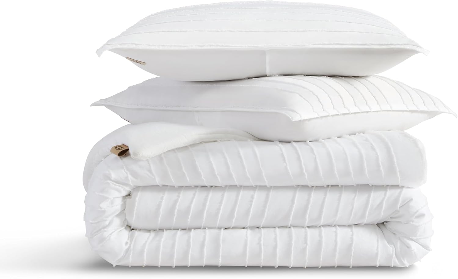 UGG® Textured Reversible 3-Piece Comforter Set – Luxurious and Stylish Bedding with 2 Pillow Shams, Oeko-TEX® Certified, and Machine Washable, White & Pink (Devon) (White, Twin/Twin XL)