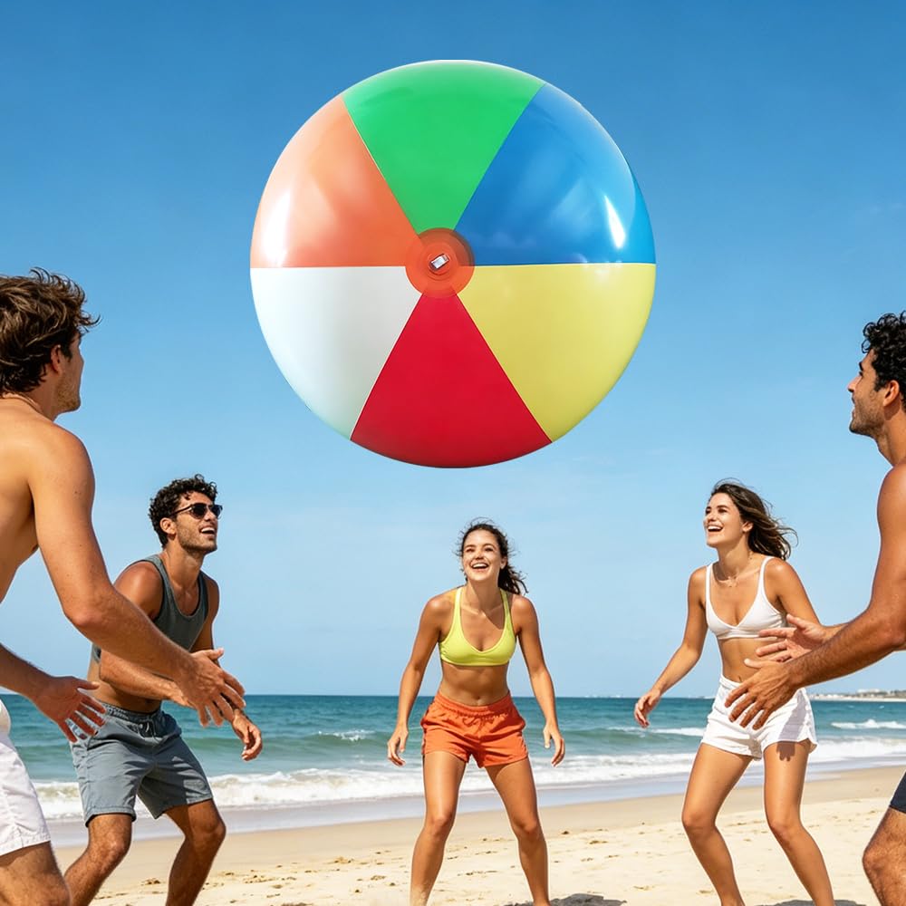 Palline da spiaggia, diametro di 120 cm, gigante gonfiabile, in gomma robusta, gonfiabile con pompa a mano, pallone da spiaggia extra grande, giocattolo per interni ed esterni