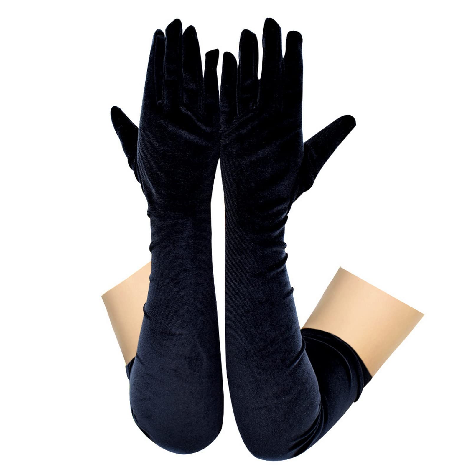 Sihaby Super Long Velvet Gloves for Women,Elbow Length Flapper Gloves,Finger Opera Evening Party Gloves,Black Bridal Gloves,1920s Costume Dance Gloves - Image 2