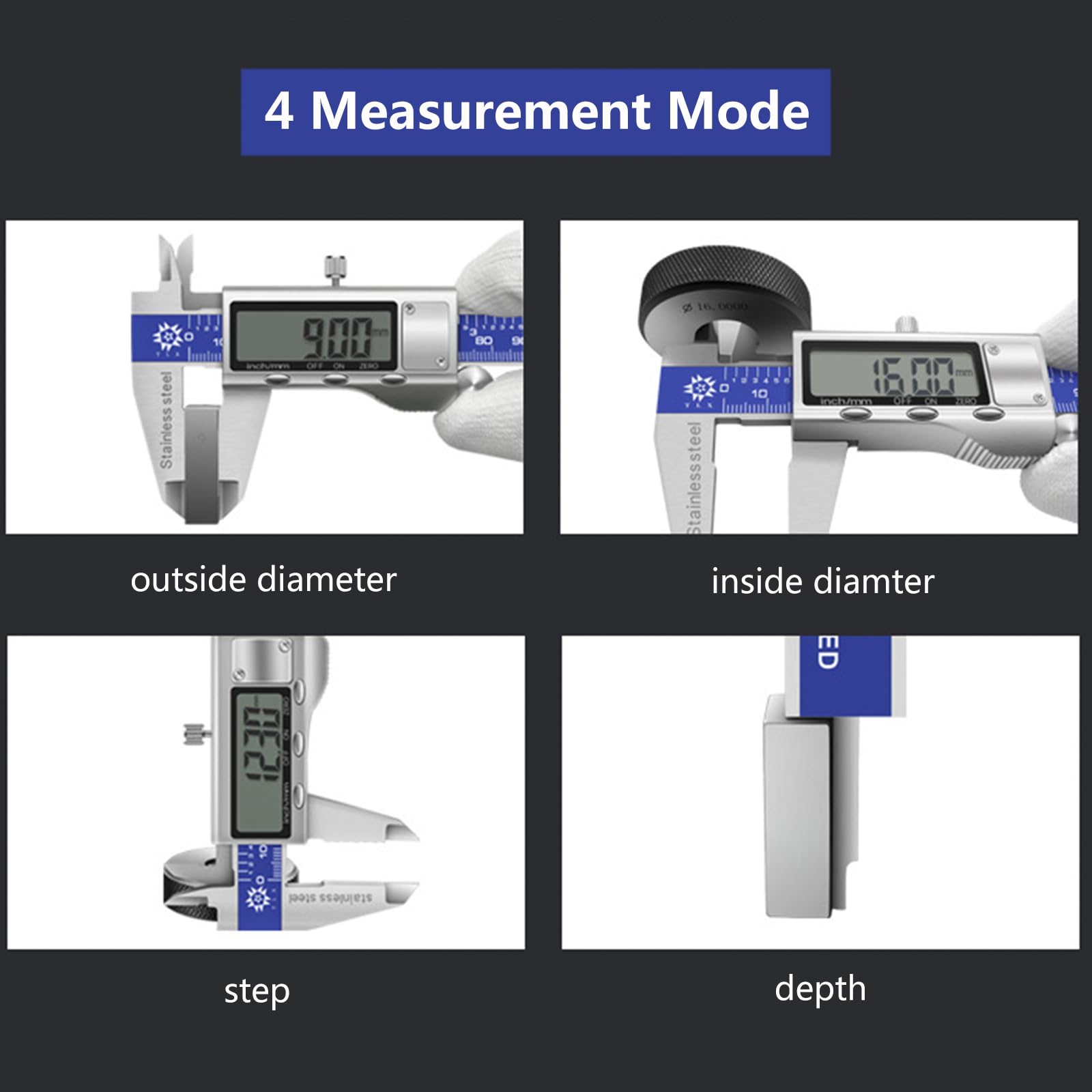 Pie de Rey Digital 150mm/6Inch, Calibre Digital Electrónica de Acero Inoxidable con Pantalla LCD, Electrónico Vernier Caliper para Mediciones Externas,Internas,Profundidad y Paso