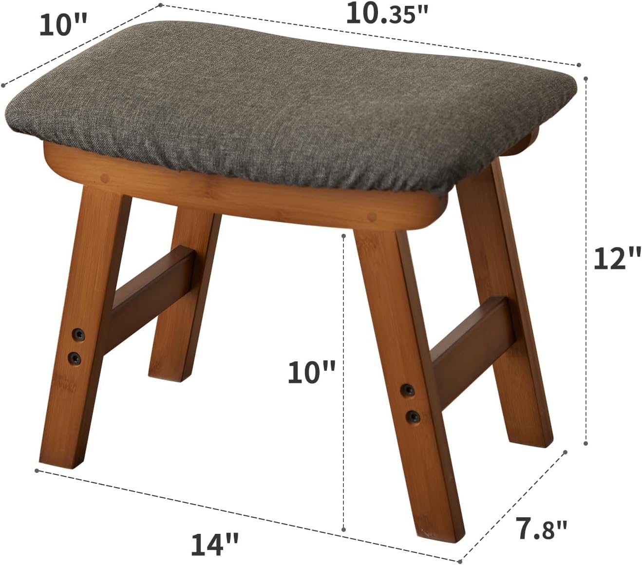 Kitsanery Foot Stool,Ottoman,Bamboo Small Sofa Foot Rest Under Desk,Extra Seating for Living Room, Bedroom and Kitchen (Brown Stool Legs - Gray Surface)