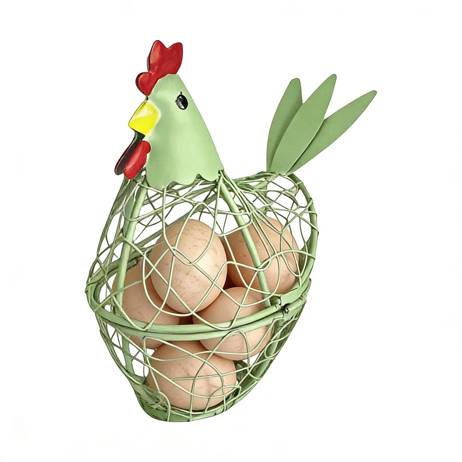 Egg Basket Countertop - Metal Wire Egg Basket, Vintage Hen Shaped Eggs Holder, for Country Coop Garden Backyard Easter Fruit Vegetable Snack Collecting