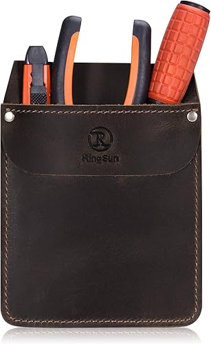 Vista 8 de RingSun Protector de bolsillo de cuero genuino para hombres, bolsa de herramientas duradera, protector de camisas de jeans para herramientas