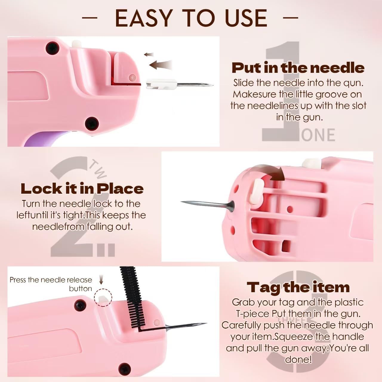 Stitch Gun for Clothes,Stitch Gun Quick Clothing Fixer, Tagging Gun for Clothing,Sewing Kit-Includes 6 Needle,1500 Black Fasteners&1500 White Fasteners(0.18inch) Purple - Image 6