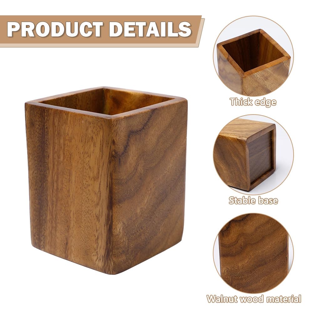 Portapenne in Legno Portamatite Quadrato in Noce Elegante Portapenne da Scrivania Ufficio Porta Pennarelli Legno per Cancelleria,Scrivanie,Uffici,Scuola(10 * 8 * 8 cm)
