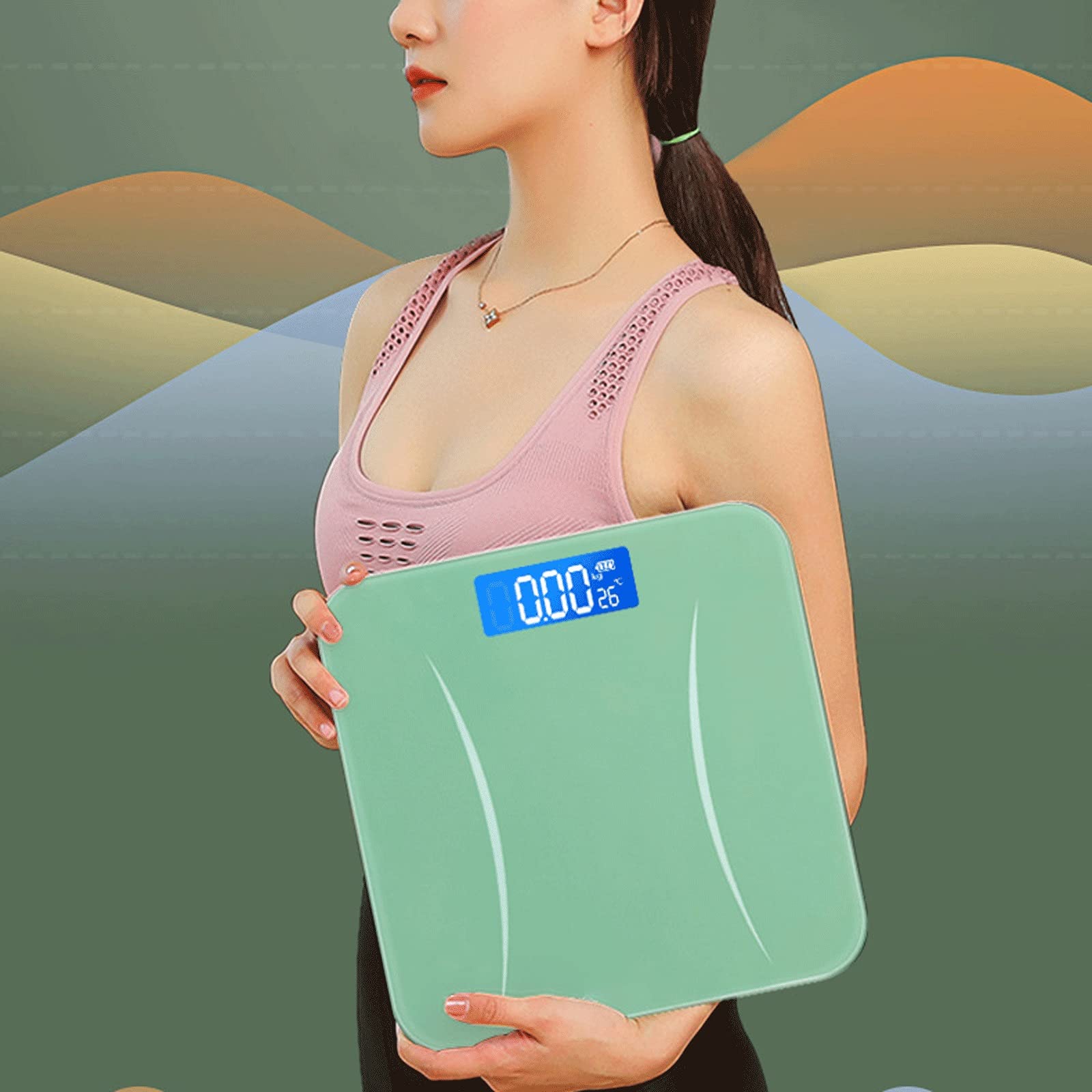 JINGYAN Básculas digitales Escala de baño del cuerpo precisión, escala electrónica digital con tecnología pisado, vidrio templado 6 mm fácil leer retroiluminado DIRIGIÓ Monitor