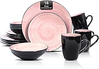 Vista 16 de Sonoma - Juego de vajilla de cerámica de 16 piezas, exterior negro + interior con pintura de mano