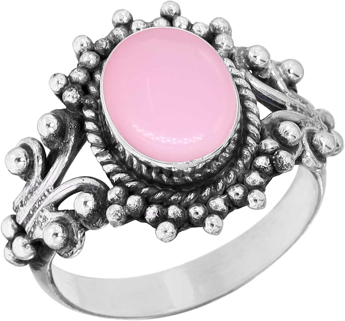 JEWELOPORIUM Boho Handmade Jewelry Natural Gemstone Labradorite, Turquoise, Moonstone, Rose Quartz Oval 925 Sterling Silver Overlay Ring For Women