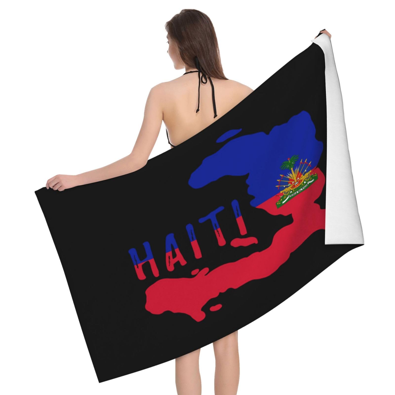 HLBSDM Microfiber Haiti Map Flag Beach Towel Quick Dry Soft Sand Free Beach Towels for Pool Swim Beach Lightweight Thin Towels