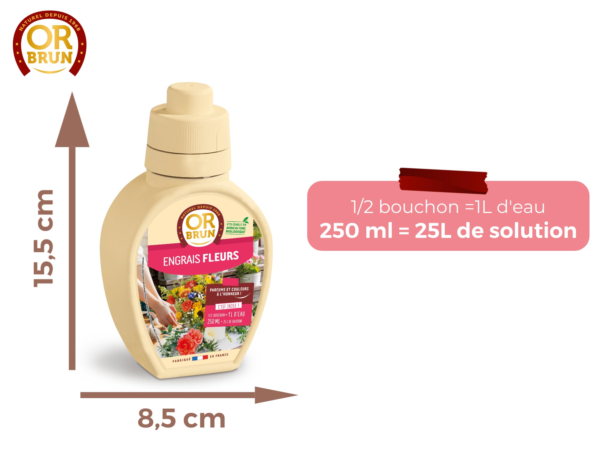 OR BRUN Engrais Fleurs - 250ml - Renforce Les Plantes & Améliore La Floraison - Fabriqué En France - Utilisable En Agriculture Biologique OBRECLFLEURS250