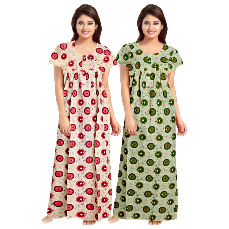 Image of jwf Women Casual Wear Printed Cotton Multicolor Free Size Nighty /Night Gown Combo 04