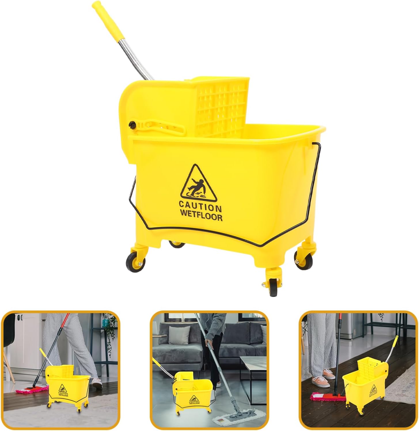 PartyKindom Commercial Mop Bucket with Side Durable Plastic with Handle for Cleaning and Maintenance
