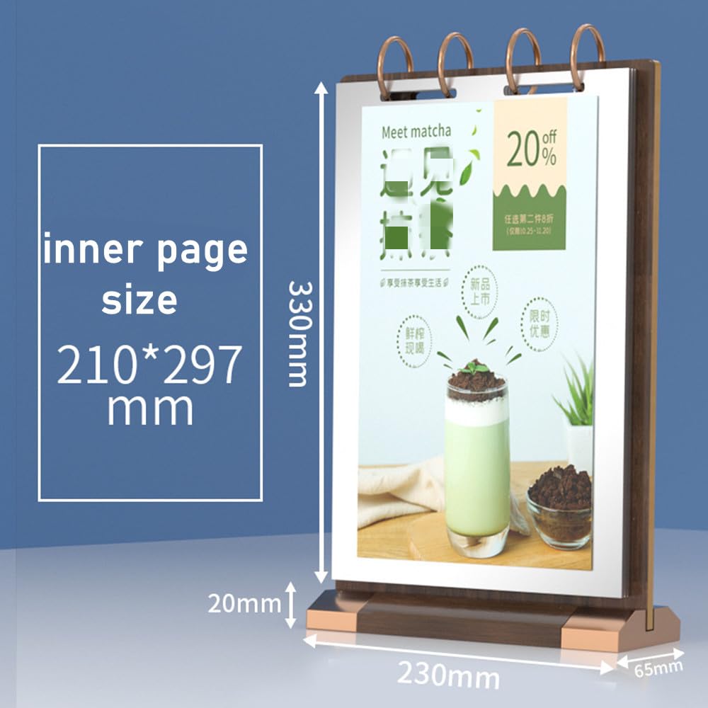NatureMan A5-Schilderhalter aus Walnussholz, vertikal, 6 Seiten (12 Seiten), doppelseitiger Flyer-Display-Rahmen mit Sockel, Tischkarte für Geschäft, Restaurant, Speisekarten, Einzelhandel, Messe (10
