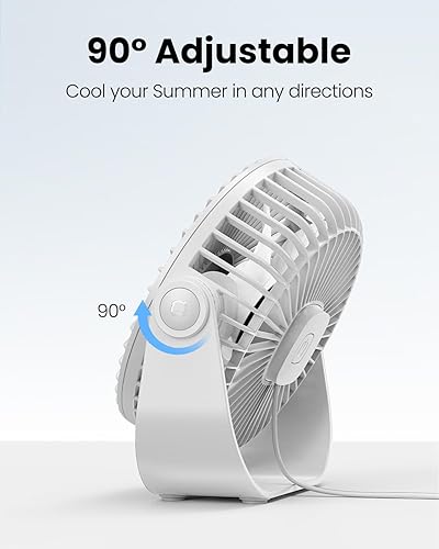 Miniatura 5 de Gaiatop Ventilador de escritorio USB, flujo de aire fuerte de 3 velocidades, portátil de 5.5 pulgadas, rotación de 90, refrigeración silenciosa,