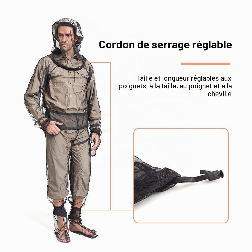 DONGKER Tenue De Anti Moustique, Maille Veste Anti-moustiques Costume, 4 Pièces, Veste Capuche & Pantalon & Mitaines & Chaussettes Ensembles, pour Camping Cyclisme Randonnée Pêche