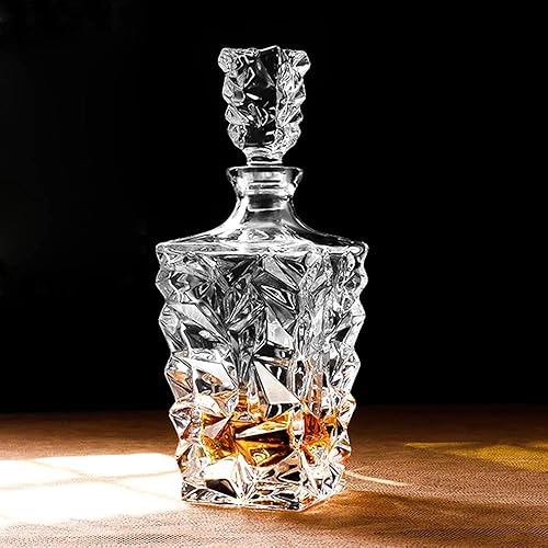Miniatura 3 de Decantador de vidrio con tapón geométrico hermético, decantador de whisky para vino, bourbon, brandy, licor, jugo, agua, enjuague bucal, vidrio