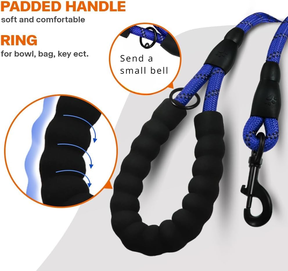 Dog Lead with Soft Padded Handle, 1.2m Reflective Dog Lead and Multi-Colour for Small Dogs 1.0cm, Blue, Blue, 1.2m, 1.2 meters - Image 4