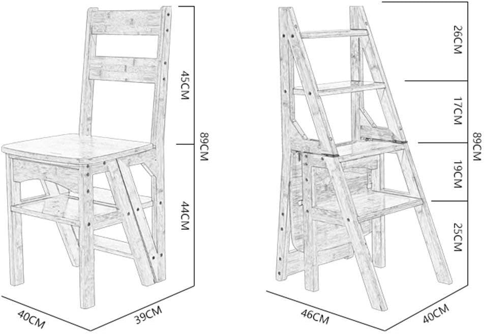 Wooden Stool Step Stool 4-Step Folding Step Ladder Chair - Home Multi-Function Stepladder/Stair Chair