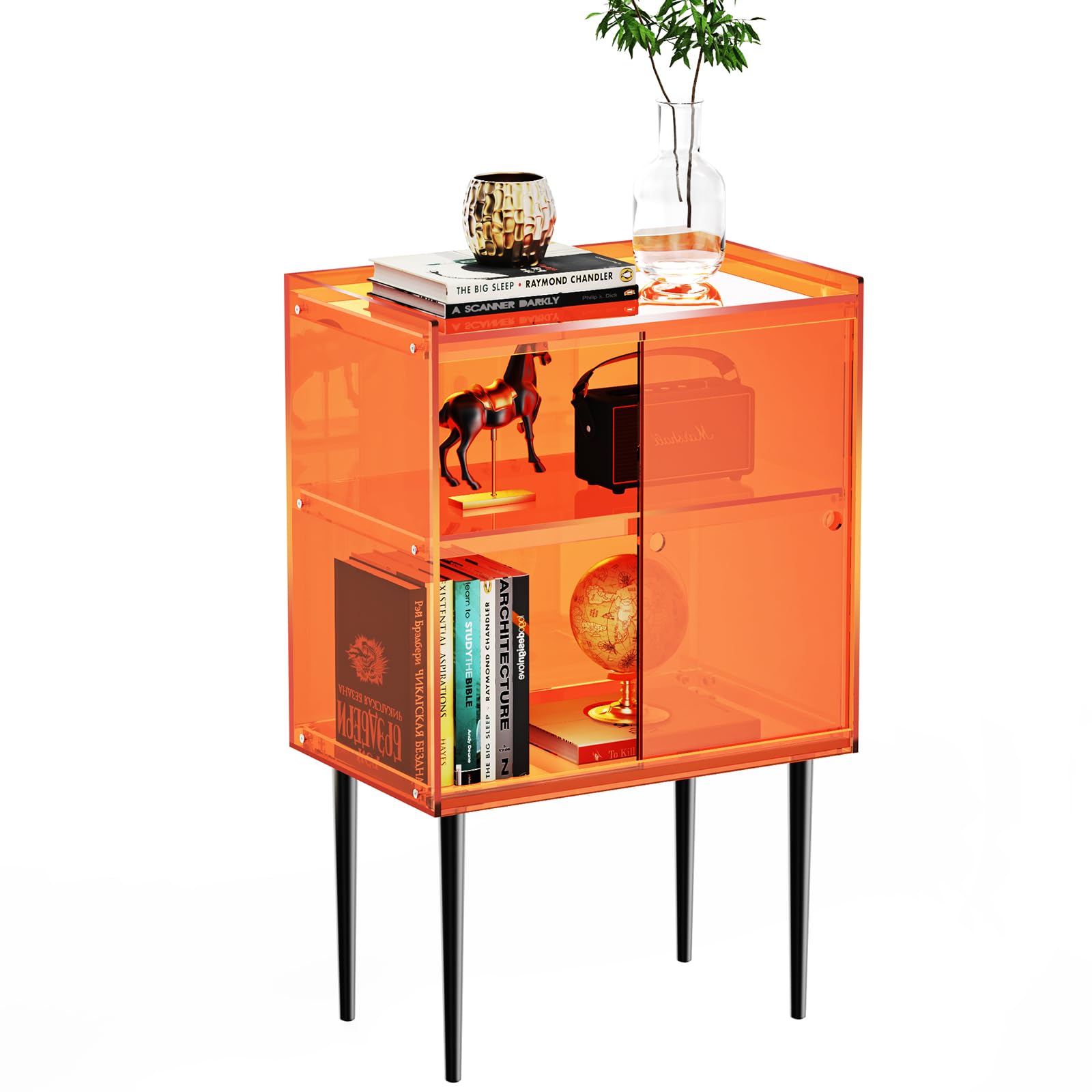 solaround Acrylic Accent Cabinet with Sliding Door,Sideboard Buffet Cabinet with Storage Freestanding Cupboard Console Table for Hallway, Entry, Living Room (Orange), CWG01