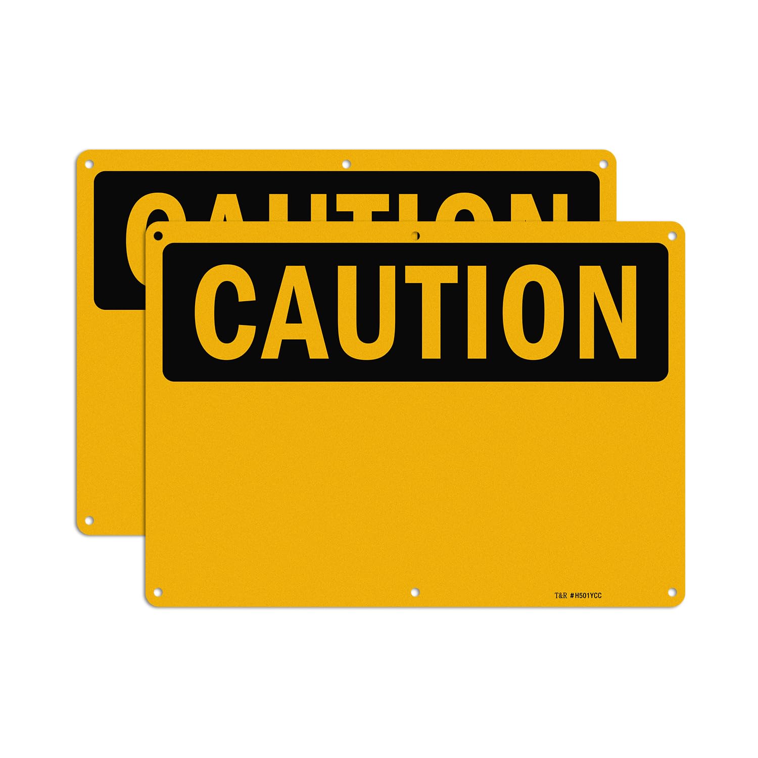 T&R "Caution" Blank Sign - 2 Pack - 14 x 10 Inches Rust Free .040 Aluminum Reflective - UV Protected, Waterproof, Weatherproof and Fade Resistant - 6 Pre-drilled Holes