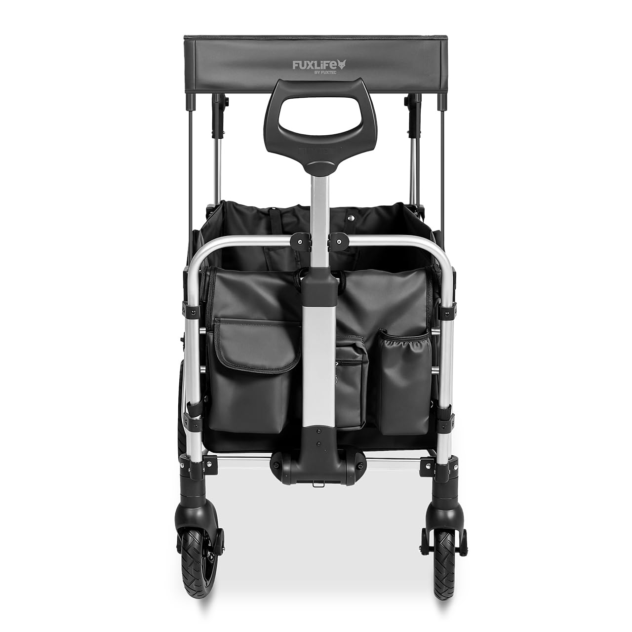 FUXLIFE handcart FX-CTL900 negro - premium plegable - carro de transporte para niños con toldo - interior acolchado y arnés de 5 puntos - ruedas con muelles - carro compacto plegable con bolsa de frío