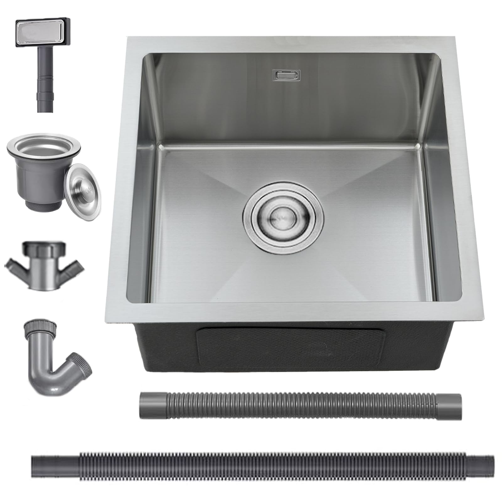 Evier Cuisine 40 X 45 cm, Evier Inox 1 Bac, Brossé | Montage Encastré, Sur Plan Ou Sous Plan, Avec Trop-Plein Et Filtre de Vidange, Idéal Pour Appartement Et Chalet