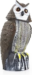 Redeo Solar Powered Owl Decoy Scarecrow Bird Repellent with Flashing Eyes & Scary Sound & Rotating Head, 10-16 ft Motion A...