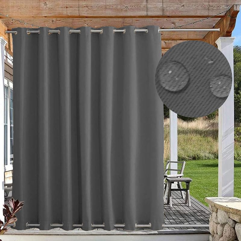 Rideau occultant pour terrasse d'extérieur, imperméable et coupe-vent, de haute qualité, épais, résistant à la décoloration, pour tonnelle, gris foncé,...