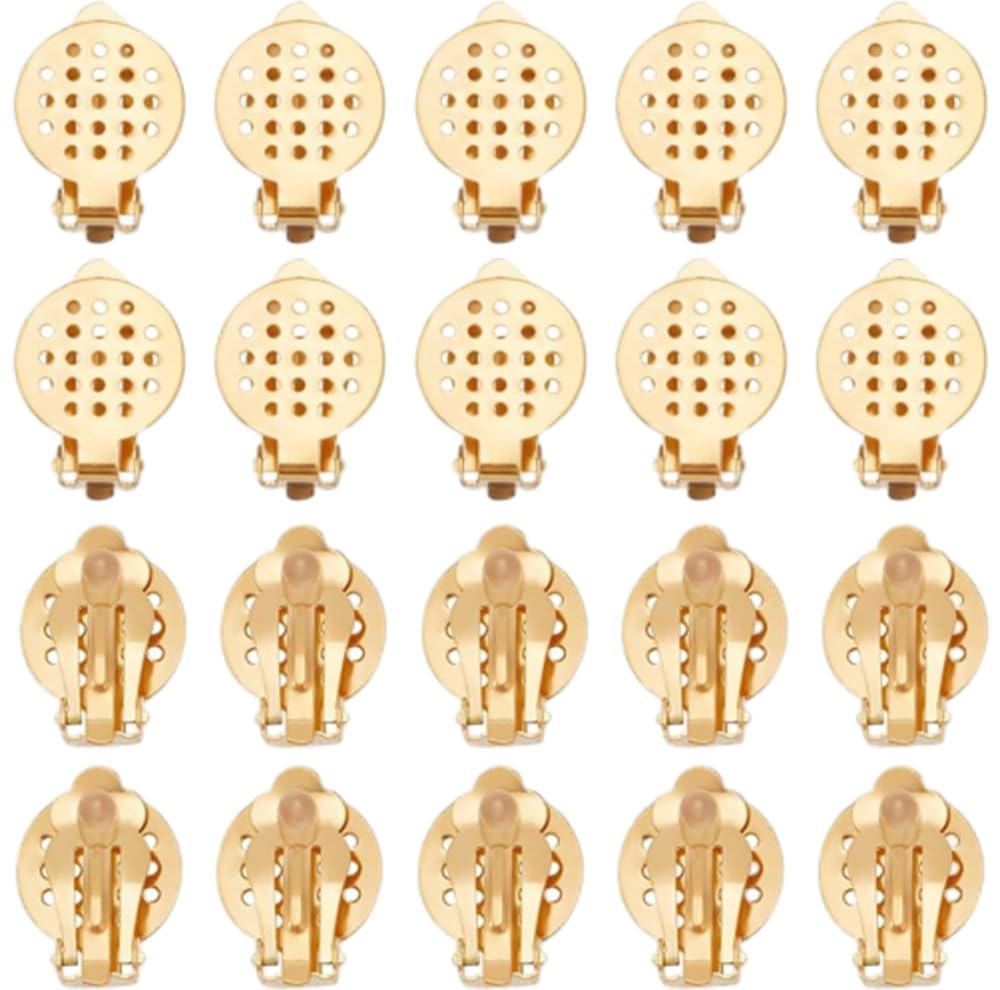 Clip-On Orecchini Acciaio Inossidabile Oro 20 Pezzi Rotondo Piatto Dorso Vassoio Convertitori Donne