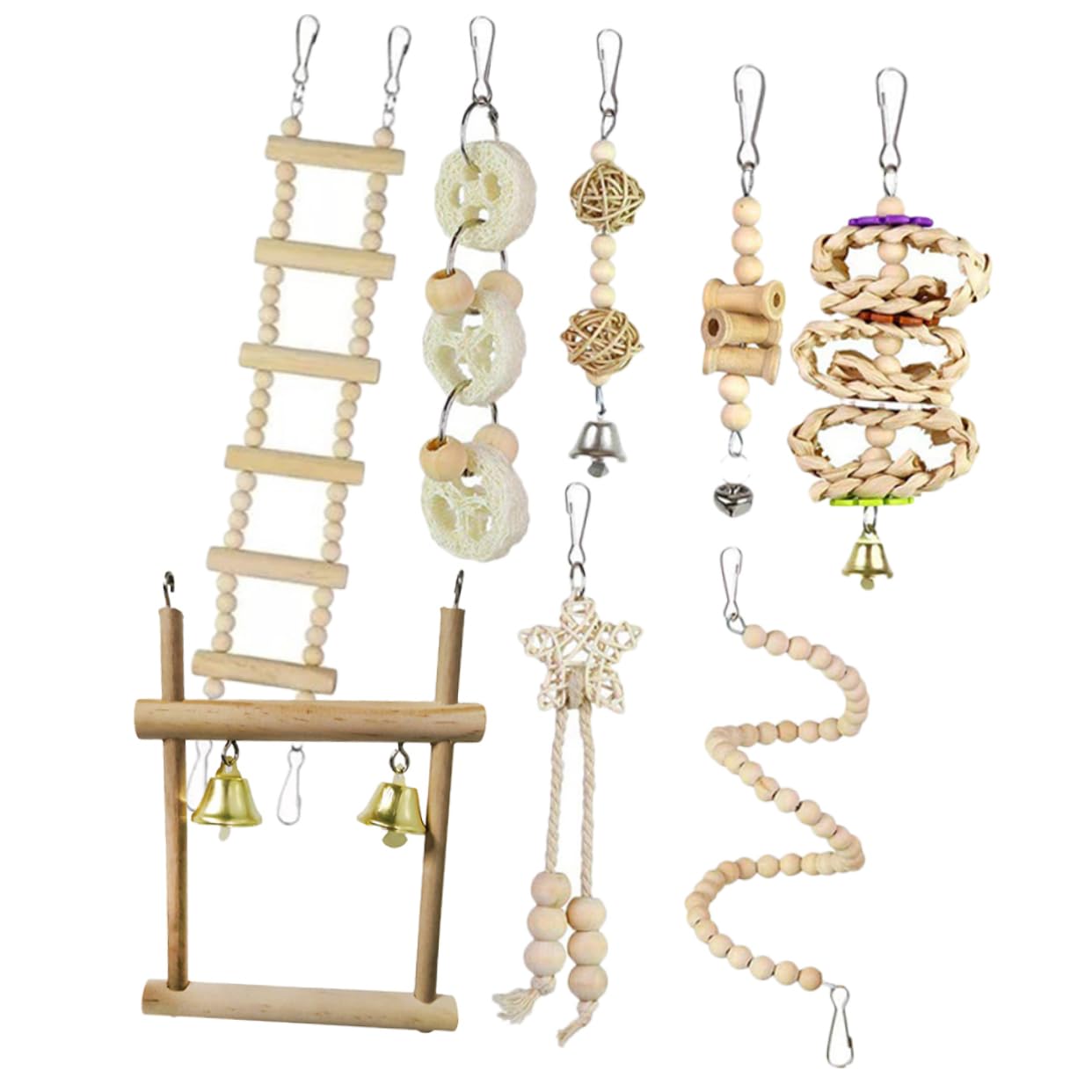 Mipcase 2ensembles Cage à Oiseaux Bois avec Échelle Et Balancelle pour Perruches De Jouets à Mâcher Accessoire Amusant pour Perroquets Et Oiseaux De Compagnie