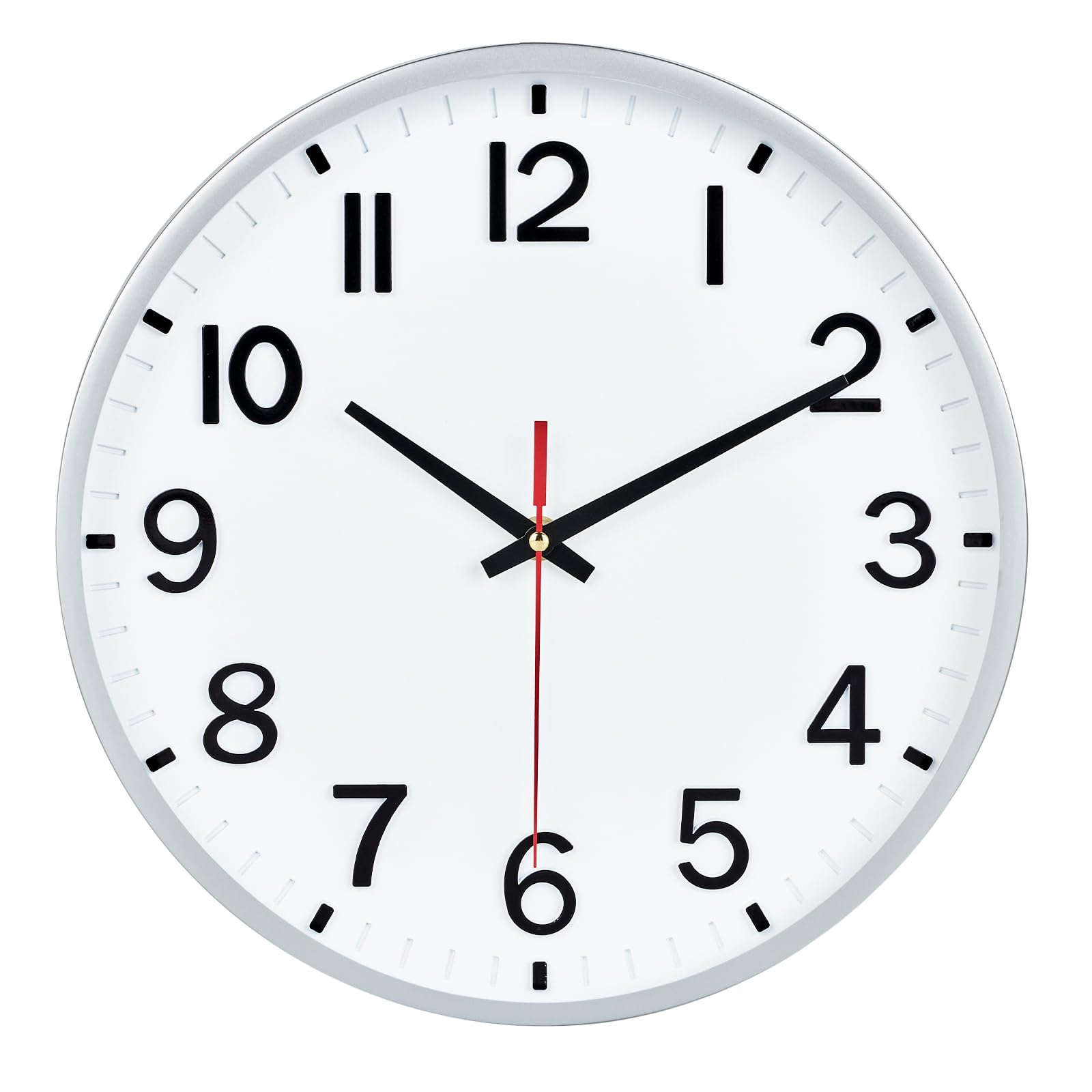 Moiubik Wall Clock 12" Silent Non-Ticking,Modern Wall Clocks Battery Operated for Living Room Bedroom Kitchen Office Classroom Decor(Silver white)
