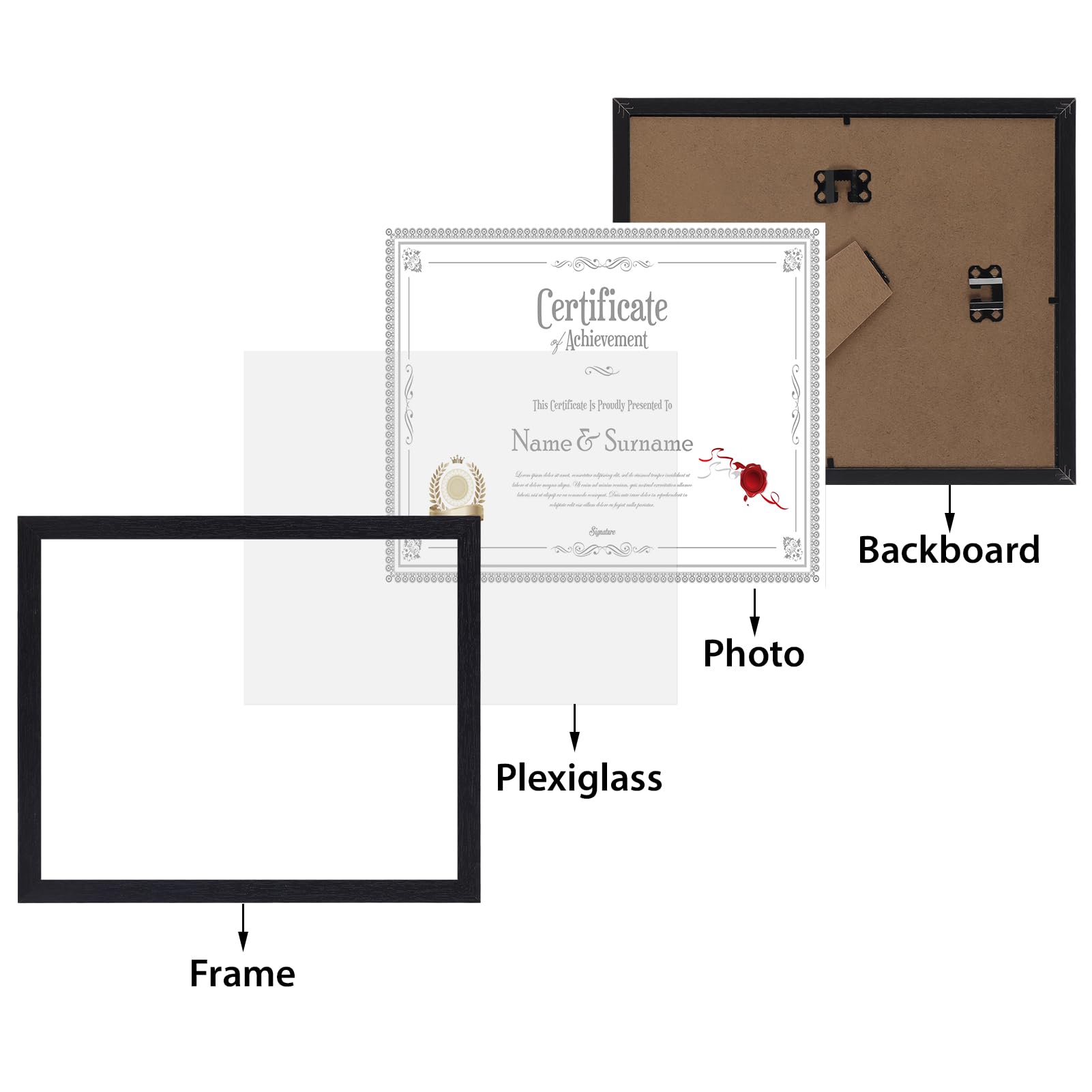 HORLIMER 8.5 x 11 Picture Frame Set of 15, Black Photo Frames 8.5 by 11 for Certificate Diploma Document, Wall Hanging or Tabletop Display