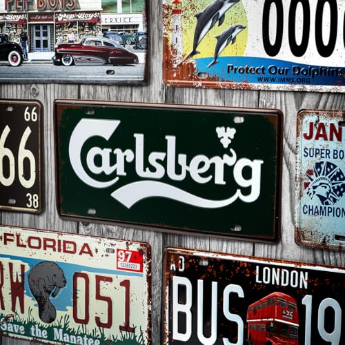 Image of Decorative Retro Metal Signs Wall Plate - 12x8 Inch (Carlburg) | Weatherproof Vintage Metal Sign Plate for Cafe, Home, Bar, Garage | Decorative Wall Hanging Sign Board