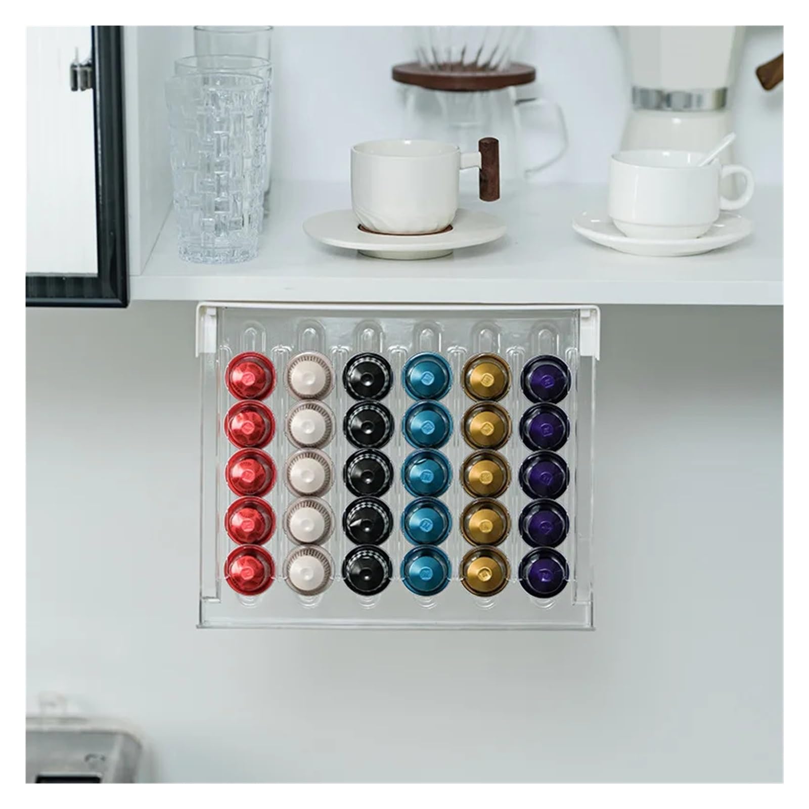 Kaffeekapselhalter für Schublade, Teebeutel, platzsparendes Schreibtischzubehör, Nespresso-kompatible Aufbewahrung, kompakte Kaffeekapsel und Teedose, stilvolle Küchenaufbewahrungslösung