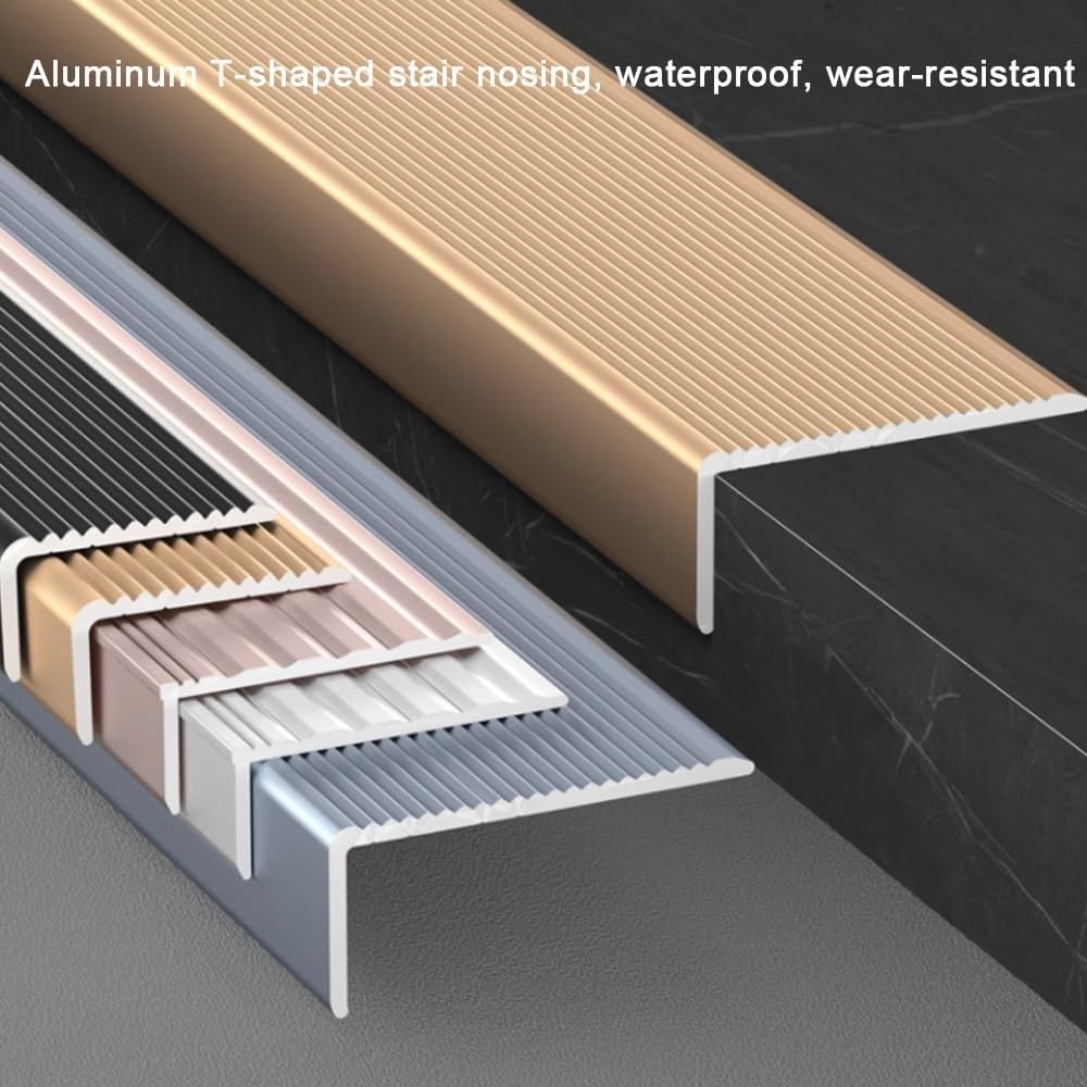 1 pieza de perfil de aluminio en forma de L for escaleras de 91-122 cm (36"-48") - Borde antideslizante for escaleras, protector impermeable for bordes de escaleras(Silver,4cmx90cm)