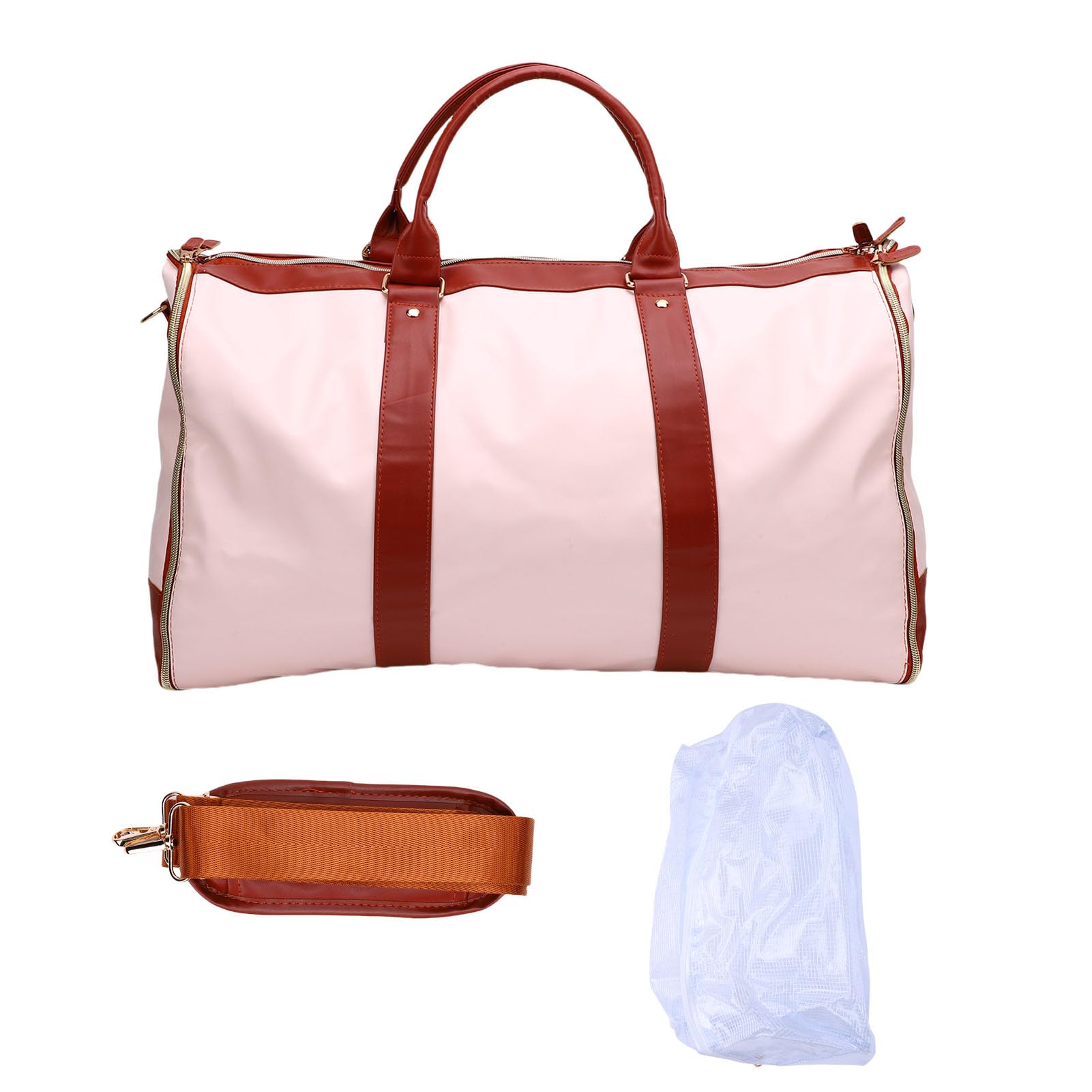 Generic Borsa Porta Abiti Elegante Borsone in Pelle PU per Viaggi di Lavoro con Tracolla e Ampia capacità per Uomini e Donne (Beige)