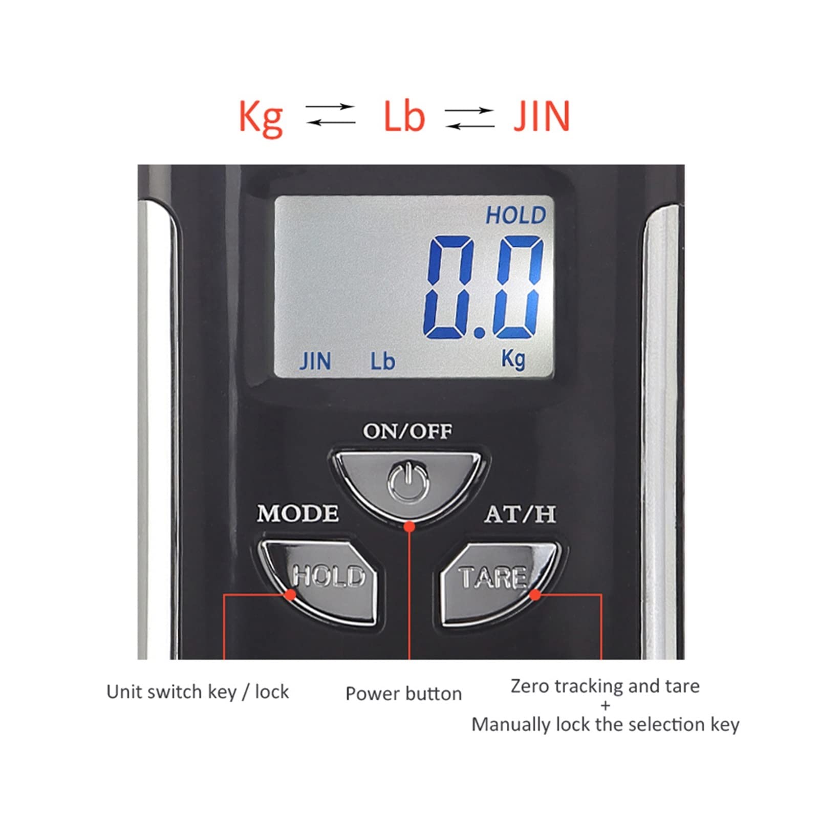 Przemysłowa waga dźwigowa 200kg/100g Przenośna waga hakowa Elektroniczna waga ważąca kg, lb, jin Jednostka Heavy Duty waga hakowa(Nero)