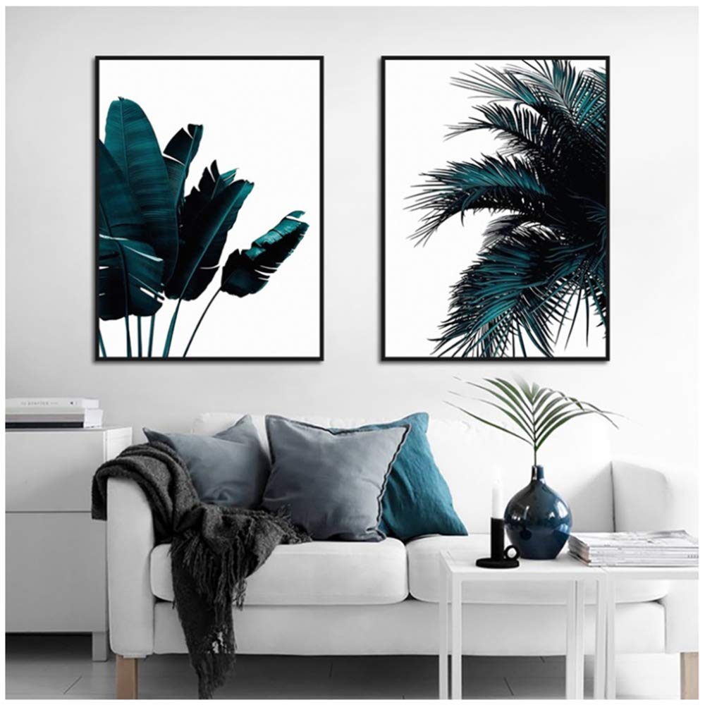 Cuadro en Lienzo Cartel de Planta Verde nórdico Plátano y Hoja de Hierro Home Wall Art Print Picture para decoración de Marco de Sala de Estar 40x60cm (15.7 "x23.6) x2 con Marco