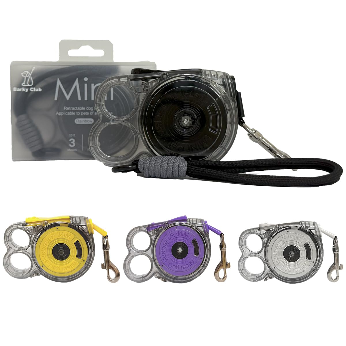 Mini Retractable Dog Lead – 3M Reflective Flat Tape, Pocket-Size Leash for Small Dogs under 5KG, Lightweight 104g, One-Touch Lock System (Black with hand strap)
