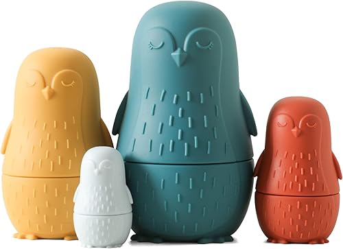Macabaka Juego de 4 muñecas anidables de silicona para regalo de cumpleaños y regalo de ducha, tazas de anidación estilo Matryoshka en forma de