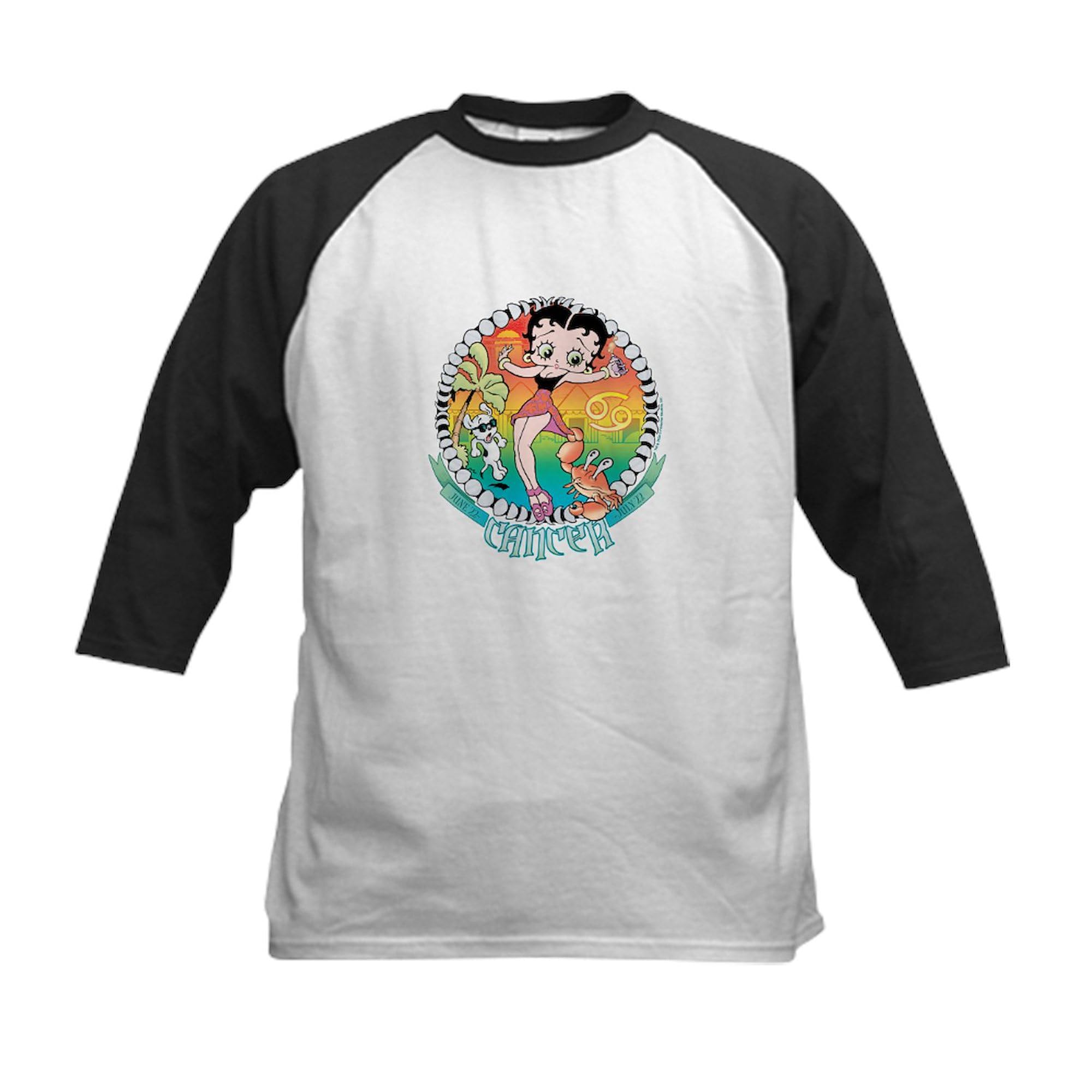 CafePress Betty Boop Zodiac Sign Cance Kids Baseball T Shirt Kids Cotton Baseball Jersey, 3/4 Raglan Sleeve Shirt Black/White