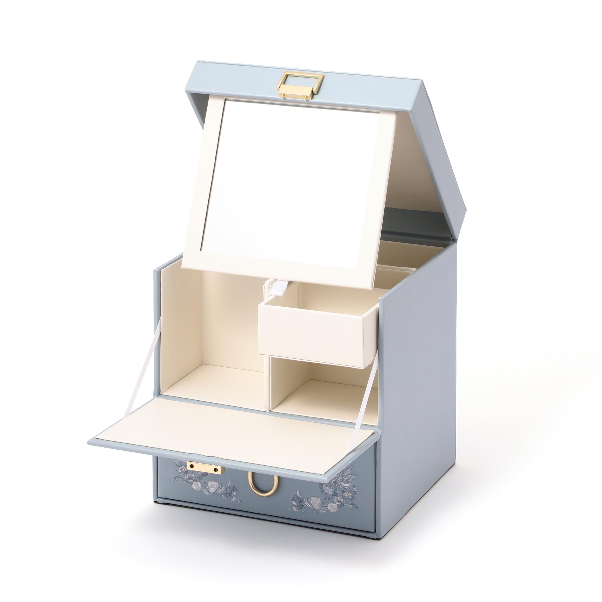 Amazon.co.jp: Francfranc Embroidered Flower Cosmetic Box, Blue
