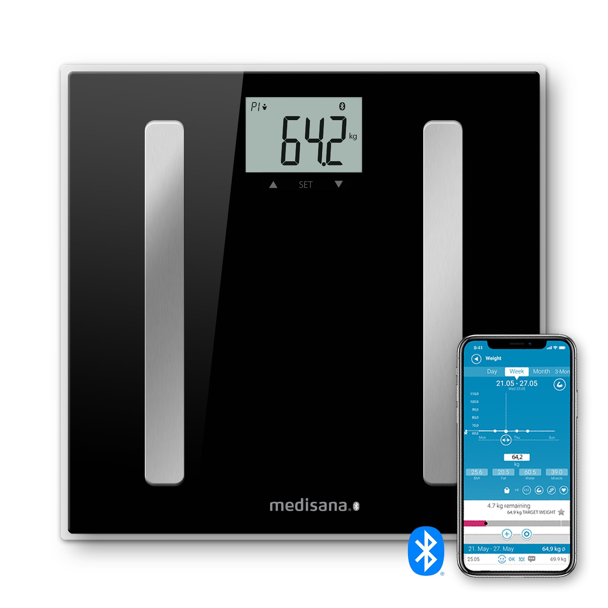 BS A45 connect Body analysis scale, Digital Bathroom Scales with Body Fat, Muscle and Bone Mass Analysis, BMI and BMR Calculation, Bluetooth to VitaDock App