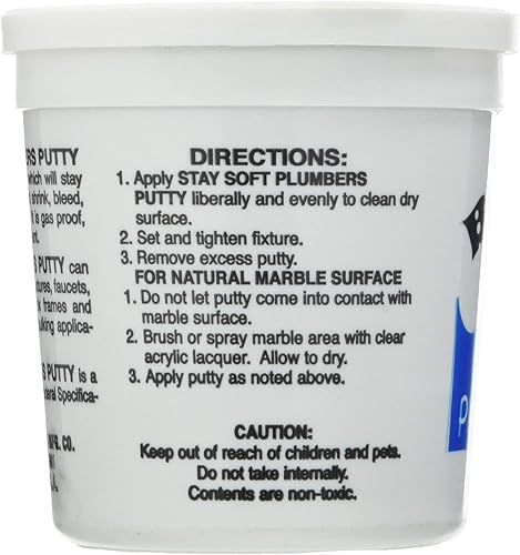 Miniatura 3 de AquaPlumb Plumbers Putty  Blanco, 14 onzas, compuesto de ajuste de accesorios. Se mantiene suave. Uso en fregaderos, bañeras, fuentes y más,