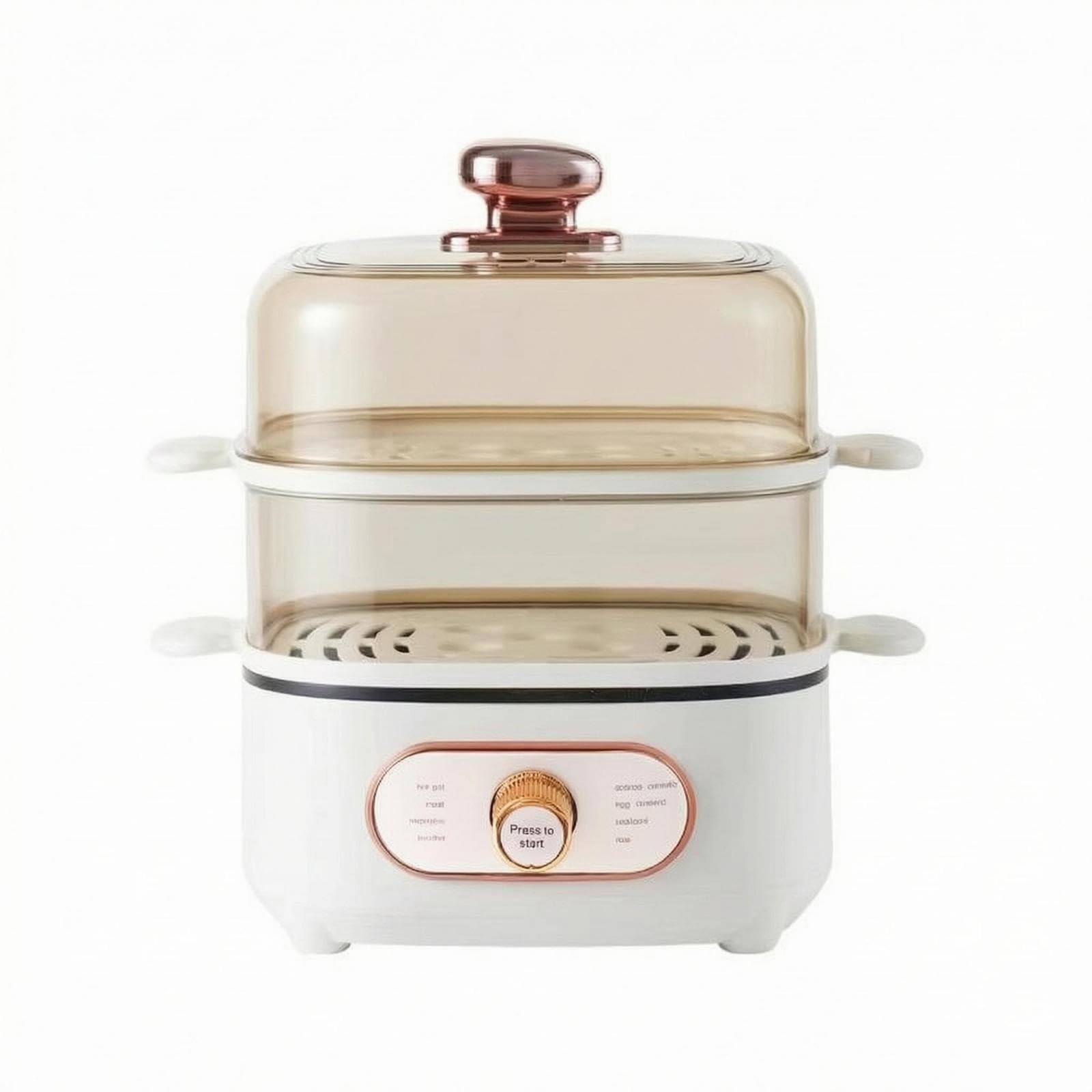 2-Tier Food Steamer Transparent Chambers Two-Tier Food Steamer Rotary Control Knob Steam Cooker-image-34