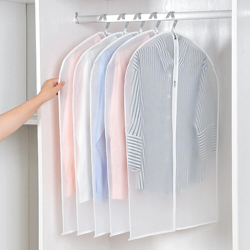 5Pcs Garment Bag Travel Suit Dress Storage Clothing Dust Cover with Zipper Coat Clear